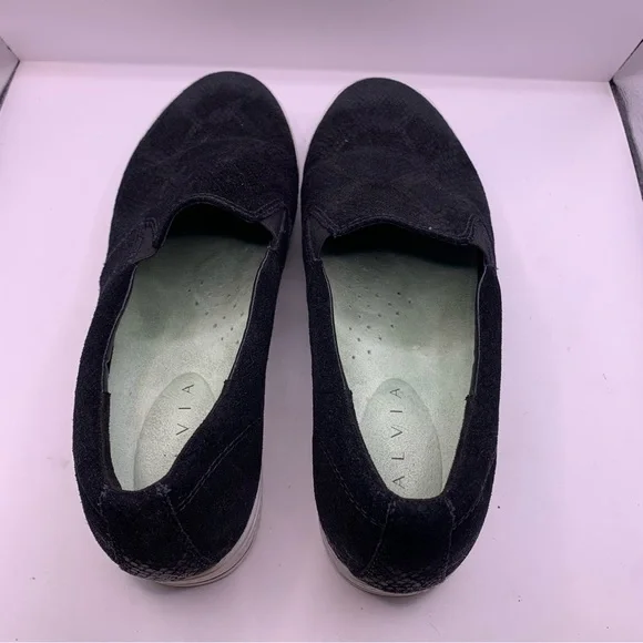 SALVIA black fabric platform loafers KERN COW SUEDE snake print size EU 40 US 9 - Picture 8 of 11